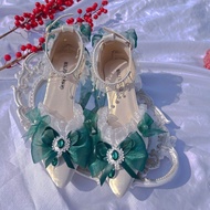 Zelia--Adult Gift Handmade Lolita Dark Green Lolita Pointed Toe High Heels lolita Flower Wedding