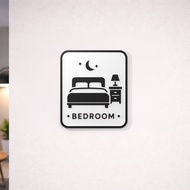 3D Minimalist Bedroom Sign For Doors Or Walls Modern Black And White Design With Bed Icons And Self-