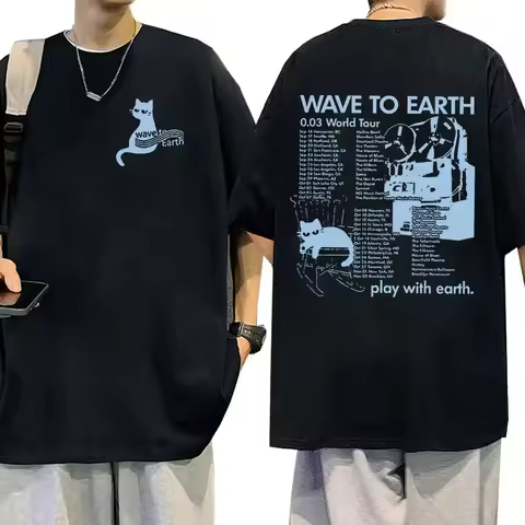 Wave To Earth Cat 0.03 World Tour Album Print T Shirts Men Women Retro Fashion Cotton Short Sleeve T