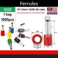[1000pcs 1bag] E1008 Ferrules Ferrule Terminal Bootlace 0308 0508 7508 1008 1508 2508 4009 6012 10-1