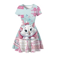 ZZOOI Disney Cartoon Marie Cat Print Baby Girls Summer Dress Short Sleeve Princess Dresses Party Bir