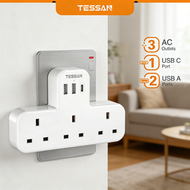 TESSAN - 霆聖T型墻壁拓展插座 | 3 AC & 2 USB A + 1 Type C 拖板 | 多功能電源插座 | 萬能插蘇 | USB充電 | 223-C