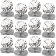 12PCS Prom Silver Disco Theme Party Honeycomb Centerpieces 70s Birthday Decorations Disco Table Topp