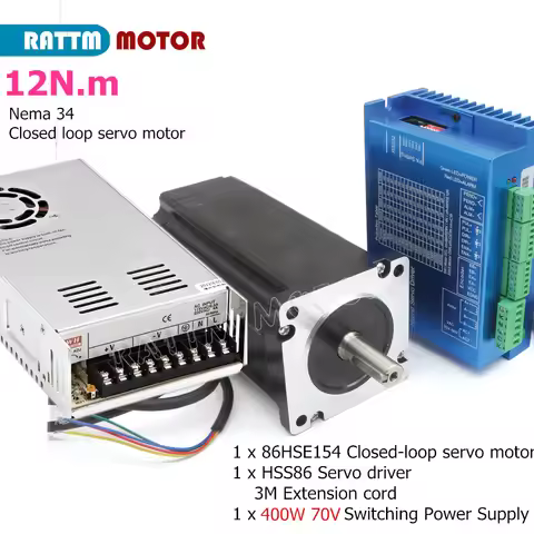 12N.m Nema34 Closed Loop Servo Motor 154mm 6A + Hybrid Driver 2HSS86 with 400W Power Supply CNC Rout