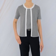 G2000 - 女士 棉質提花半袖開襟針織衫 (白色)