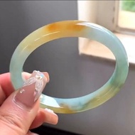 冰種翡翠天然翡翠玉鐲 A玉手鐲 玉鈪 • 糯冰種三彩翡翠貴妃鐲