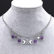 Triple Moon Goddess Pentagram Necklace Stainless Steel Witch Pagan Mysterious Hecate Women's Accesso