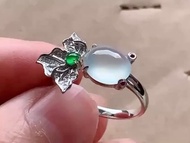 冰種翡翠天然翡翠A玉班指披指指環 • 18k金花朵翡翠戒指
