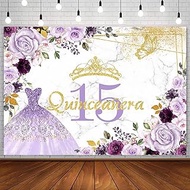 AIBIIN 7x5ft Purple Gold Quinceanera Birthday Backdrop for Sweet Girl Princess Mis Quince Anos 15th 