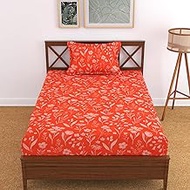 KAWI Single Bedsheet Elastic Fitted Glace Cotton with 1 Pillow Cover (72"X 48"Xup to 8 Inche Mattres