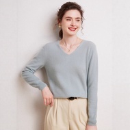 Soft Waxy Cashmere Sweater Women Cashmere Autumn Winter One-Line Dress Flat V-Neck Knitted Bottoming