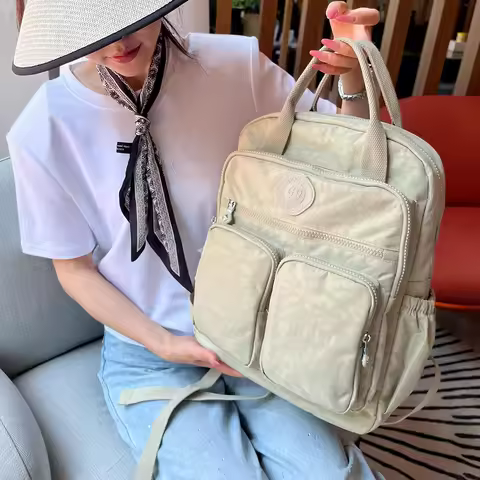 Fashion Multi-pocket Woman's Backpack Soft Handle Solid Color Nylon Travel Backpack Lightweight Casu