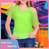 [br] Women Retro 80s Clothing Set Stretchy Comfortable 80s Outfit 2pcs Women Mesh Crop Top Set Brigh