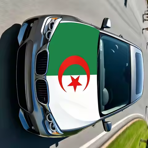 3.8x5.3fts National Algeria Flag Banner Car Hood Cover Flag Elastic Fabrics Engine Cover For Decorat
