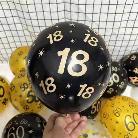 10Pcs Black Gold 12inch 18 30 40 50 60 Year Latex Balloons Adult Birthday Party 30th 40th 50th 60th 
