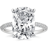 4CT/7CT Elongated Cushion Cut Engagement Ring for Women, S925 Silver 5A Grade Cubic Zirconia Promise