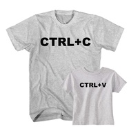 Father and Son Couple T-Shirt with CTRL C and CTRL V Writing, Grey Shirt, Size S-4XL, Ages 1-10 Year