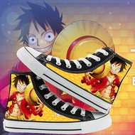 รองเท้าผ้าใบ พิมพ์ลายกราฟฟิติ อนิเมะ One Piece Luffy Sauron Ace Chopper สไตล์ญี่ปุ่น สําหรับเด็กนักเ