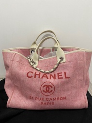 (減價)98% 新 Chanel deauville Tote Bag  pink and white medium authentic bag  容量大