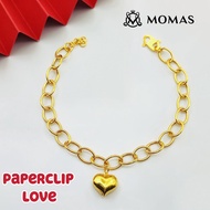 Rantai Tangan Paperclip Emas 916 Tulen Gelang Emas 916 Paperclip Love Rantai Tangan Hardware Emas 916 Gantung Love