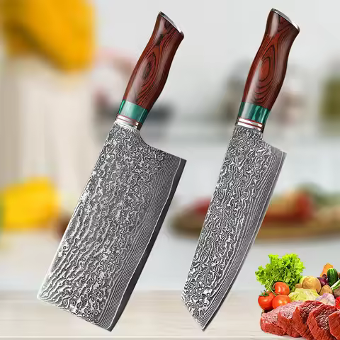 Damascus Steel Kitchen Knife Set VG10 Professional Chef Cleaver Knives Wide Blade Butcher Meat Veget