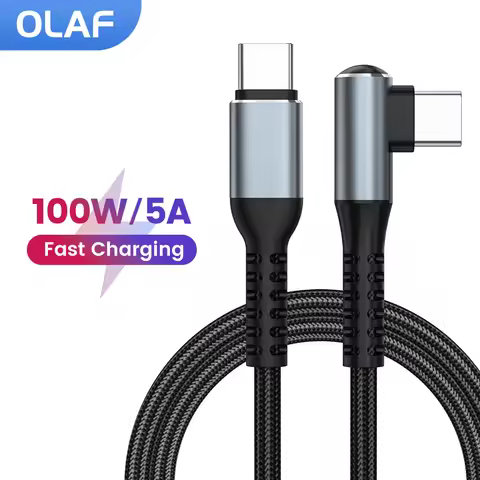 PD100W Fast Charging Braided Data Cable Single Elbow USB C To Type C Cable for iphone 15 16 Samsung 
