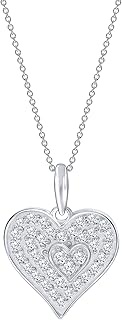 Elmas 1/4ct Round Natural Diamond Sterling Silver Diamond Heart Love Pendant Necklace for Teens Wome