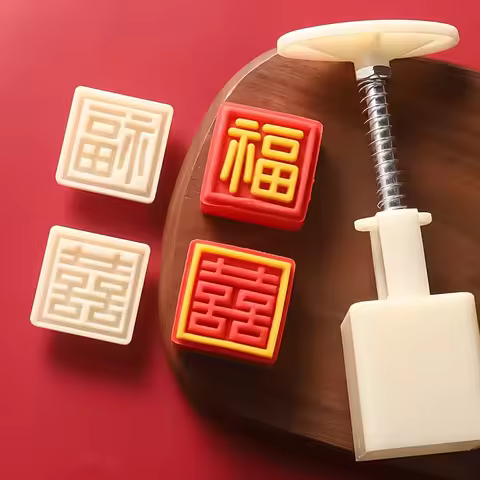 Chinese Blessed Moon Cake Mold, Including 1 Mold And 2 Stamps,DIY Hand Press Moon Cake Stamps,Mung B