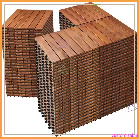 108 PCS Acacia Wood Interlocking Deck Tiles 12x12 Inch Waterproof Indoor Outdoor Patio Flooring for 