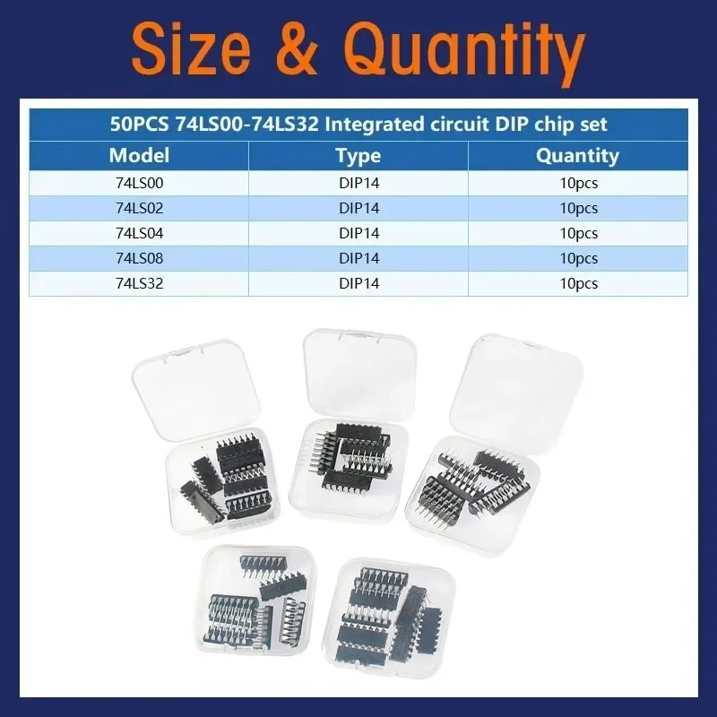50pcs/box 74HC/74LS Logic IC Kit 74HC00 74HC02 74HC04 74HC08 74HC32 74LS00 74LS02 74LS04 74LS08 74LS