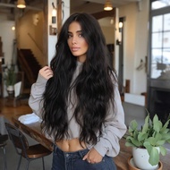 28 Inch Long Brown Wig For Women With Bangs Wavy Curly Synthetic Hair Natural Looking Heat Resistant