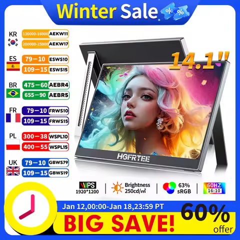 HGFRTEE 14.1" Portable Monitor 1200P Full HD Second Screen for Laptop with Stand And USB-C Connectiv