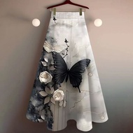 Women's Midi Skirt Flared Print Skirt Reduce Shape Covering Above the Knee High Waist Skirt