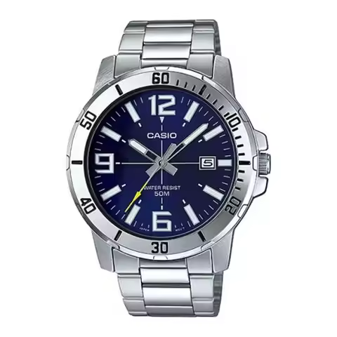 CASIO MTP-VD01D Quartz Watch for Men, Stainless Steel Bracelet, 50M Waterproof, Date Calendar, Sport