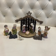 Belen 11 cm + Rustic Wood House (with star) #5 -  30 x 18 x 24 cm Stable for Nativity with Base  (fo