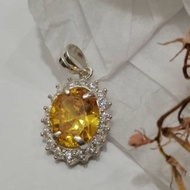 925 Pure Silver Ladies Ring With Yellow 10x14mm CZ Stone.