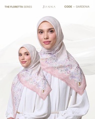 JANNA The Floretta Series Premium Printing Scarf Hijab Segi Empat Motif Mewah Cantik Lembut Pin Logo