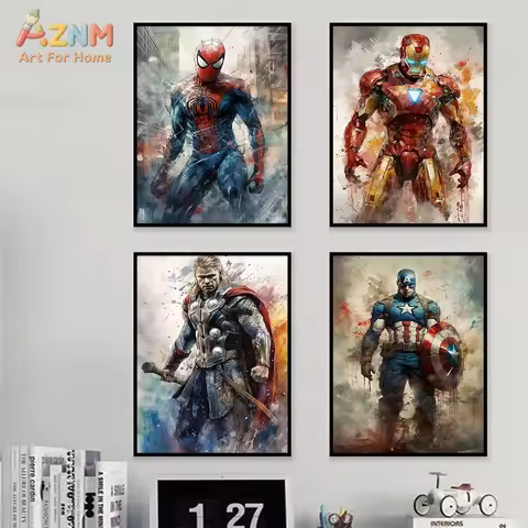 Marvel Movie Avengers Wall Art Canvas Posters Superhero Spiderman Iron Man Home Decor Children Room 