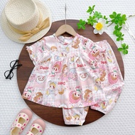 Sk Cute, soft, cool, absorbent short-sleeved and long pants set for girls (form has been sewn to ded
