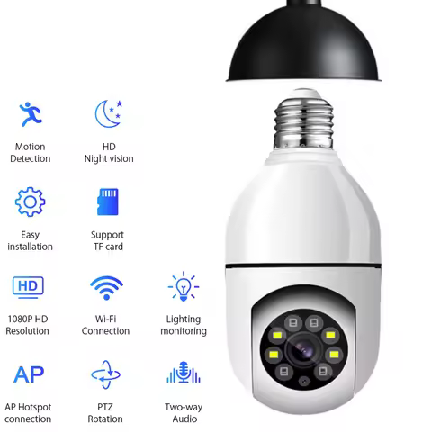 Wifi E27 Bulb Surveillance Camera 1MP Night Vision Automatic Human Tracking Digital Zoom Video smart