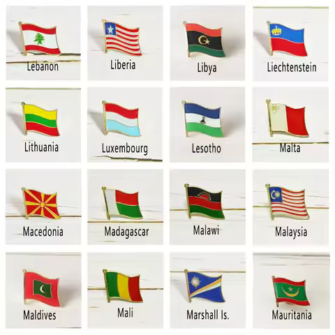 National Flag Metal Lapel Pin Badge All the World Lebanon Lithuania Lesotho Malta Macedonia Malaysia