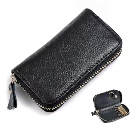 Fashion Simple Key Holder Genuine Leather Wallet Unisex Solid Key Wallet Organizer Bag Car Housekeep