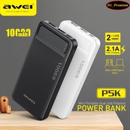 SG_Premium Awei P5K Powerbank 10000mAh 2.1A / slim lightweight/ 2X USB/ Micro USB/ TYPE C Input