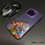 1 ชิ้น MINISO X Zootopia Judy & Nick เคสโทรศัพท์พิมพ์ลายของเหลวเลียนแบบคู่รัก สำหรับ 17/17 Pro/17 Pr