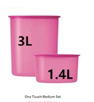 Ready stock - Tupperware one touch medium set 2pcs - 3L and 1.4L pink