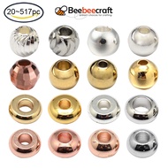 BeeBeecraft 20-517pcs Real 24K Gold Plated Golden Red Copper etc Brass Round Spacer Beads for Jewellery Bracelet Making