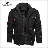 Fuguiniao nam đội mũ trùm đầu áo khoác Jacket ấm quân sự lót cực dày mùa đông