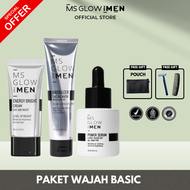 MS GLOW MEN SKINCARE PRIA | Paket Basic Isi 3 | Facial Wash - Bright Cream - Power Serum | Mencerahk