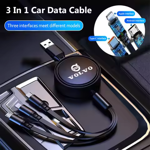 Car Logo Fast Charger 3 In 1 Micro USB Type C Data Wire For Volvo ES90 EC40 EX40 EM90 XC90 V90 V60 X