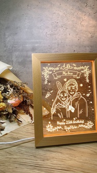 可愛版畫風 客製化雕刻夜燈 相框遙控小夜燈 獨家畫風 聖誕節禮物